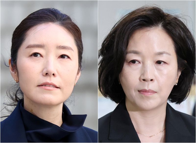 14일 오후 서초구 서울중앙지방법원에서 열린 1심 선고 공판에 출석한 무소속 강선우 의원(사진 왼쪽)과 김경 전 서울시의원. 연합뉴스