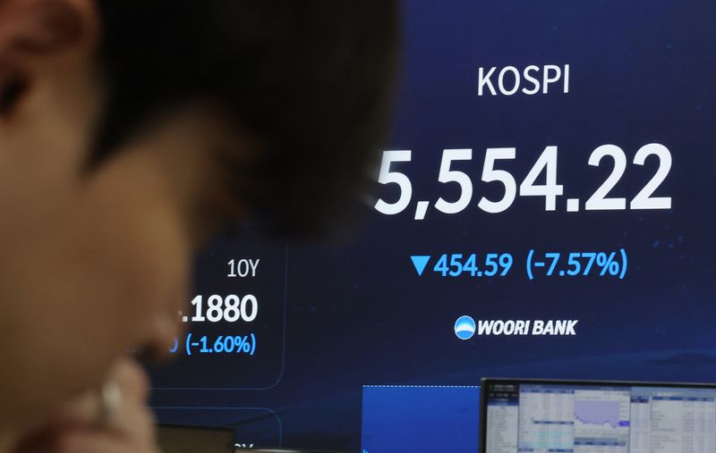 15일 서울 중구 우리은행 본점 딜링룸 전광판에 코스피가 표시돼 있다. 연합뉴스