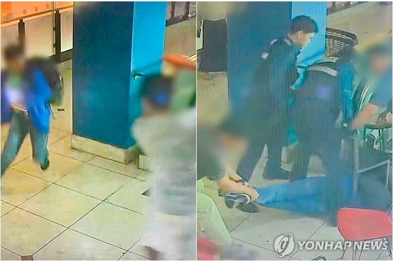 의자로 흉기난동범 제압하려는 시민 (출처=연합뉴스)
