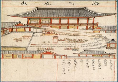 1702년 제주목사 이형상이 망경루 앞에서 노인들을 위해 베푼 잔치를 묘사한 '탐라순력도'의 '제주양로' 그림. 조선 후기 제주의 사회상과 전통 의례를 보여주는 역사 기록으로, 이번 양로연 재현행사의 근거가 됐다. 자료=제주특별자치도