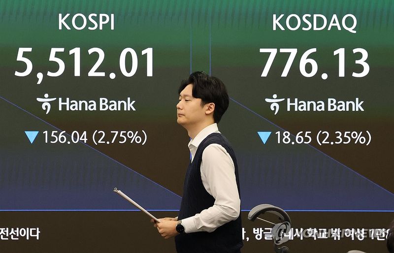 코스피, 3.2% 급락한 5,488 개장 (출처=연합뉴스)