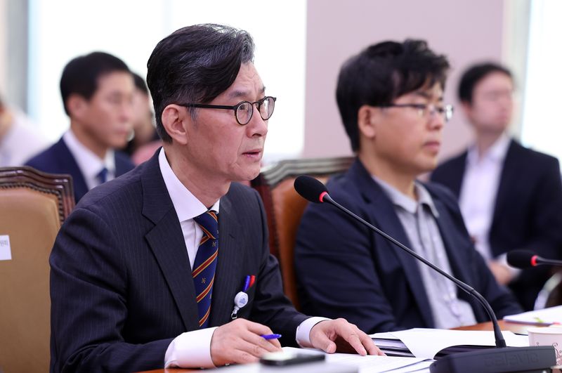 이범헌 한국문화예술위원회 위원장이 19일 서울 여의도 국회에서 열린 문화체육관광위원회의 국립중앙박물관 등에 대한 국정감사에서 의원 질의에 답하고 있다. 뉴스1
