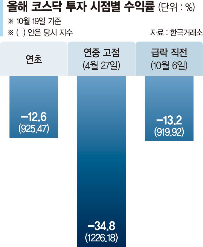 빠질땐 와르르, 오를땐 찔끔… 코스닥 개미 올 수익 다 날렸다