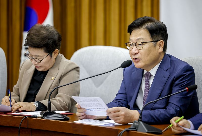 정점식 국민의힘 원내대표가 20일 서울 여의도 국회에서 열린 국정감사 대책회의에서 발언하고 있다. 뉴시스