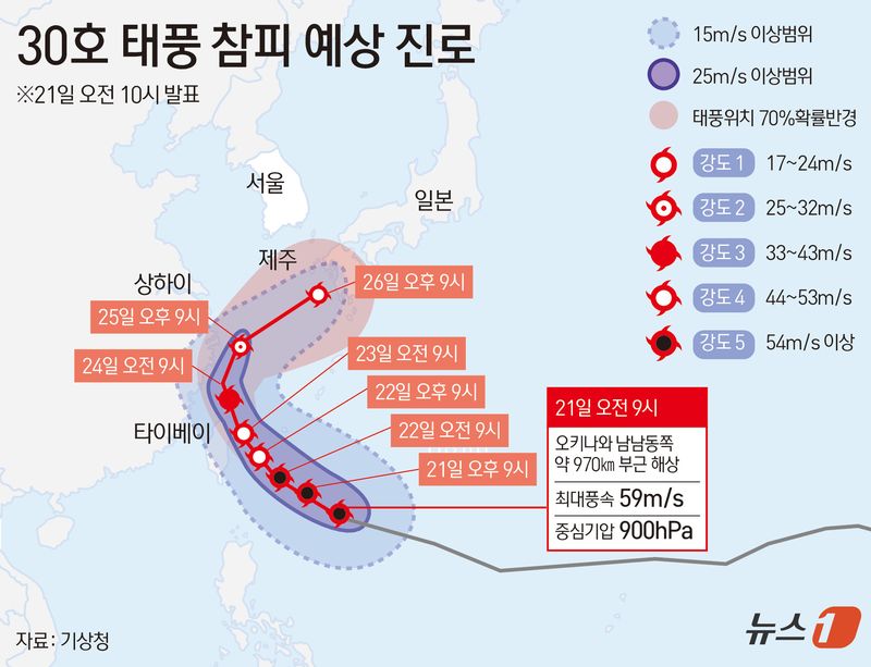 10월 21일 태풍 참피의 제주 접근 전망 분석 이미지