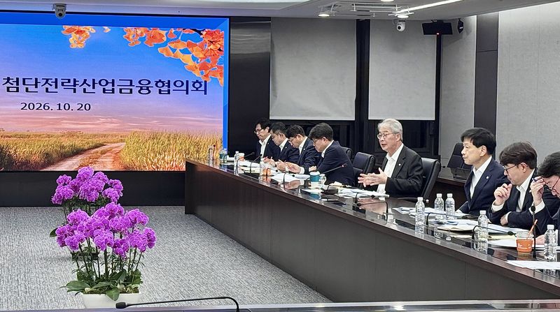 임종룡 우리금융그룹 회장(오른쪽 첫번째)이 지난 20일 서울 중구 우리금융 본사에서 열린 '10월 첨단전략산업금융협의회'를 주재하고 있다. 우리금융그룹 제공