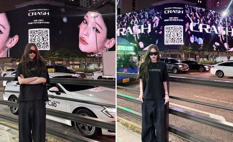이명희 신세계그룹 총괄회장의 외손녀이자 정유경 회장의 장녀인 애니(본명 문서윤)가 신세계백화점 본점 외벽 전광판 '신세계스퀘어'에 등장한 자신의 모습을 직접 인증했다./사진=애니 인스타그램 캡처