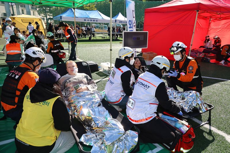 22일 서울 양천구 목동종합운동경기장에서 2026년 하반기 재난 대응 안전한국훈련이 진행되고 있다. 사진=서동일 기자