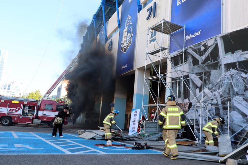 22일 서울 양천구 목동종합운동경기장에서 2026년 하반기 재난 대응 안전한국훈련이 진행되고 있다. 사진=서동일 기자