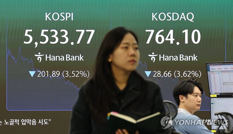 코스피와 코스닥, 낙폭 키우며 급락 마감 (출처=연합뉴스)