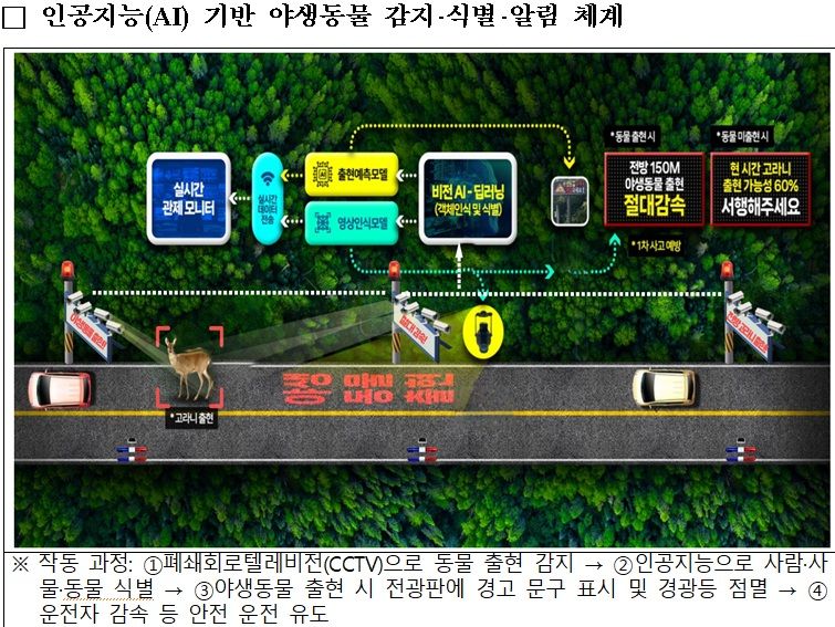 도로에 고라니 나타나면 AI가 먼저 알린다… 청주 국도에 로드킬 예방시스템