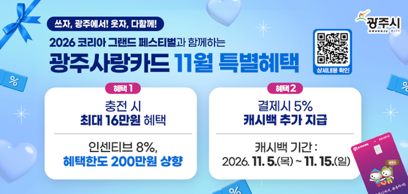 경기 광주시, 11월 광주사랑카드 충전 한도 4배 확대...'200만원 충전 16만원 혜택'