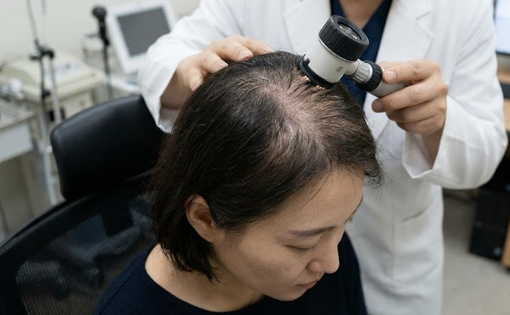 항암탈모 후 그 회복이 느린 탓에 병원을 찾은 여성. /사진=제미나이