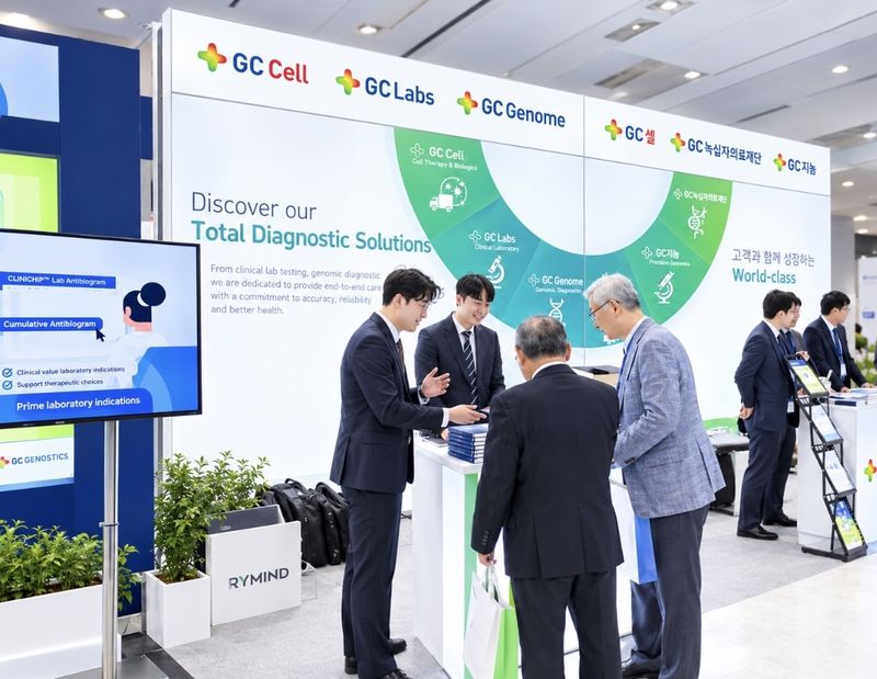 GC녹십자의료재단과 지씨셀, GC지놈 함께 참여한 'LMCE 2026 및 대한진단검사의학회 제67차 국제학술대회' 부스 전경. GC녹십자 제공
