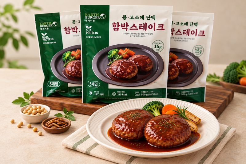 전남광주통합특별시농업기술원이 식용곤충 갈색거저리 유충(고소애)과 콩 단백질을 활용해 '대체육 함박스테이크'<사진>를 개발했다. 이 제품은 소고기나 돼지고기가 들어가지 않았지만 육류와 비슷한 식감과 풍미를 나타냈다. 전남광주통합특별시농업기술원 제공