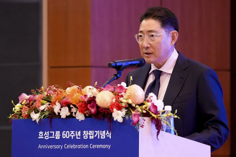 29일 서울 마포구 효성 본사에서 열린 창립 60주년 기념식에서 조현준 효성그룹 회장이 기념사를 하고 있다. 효성그룹 제공