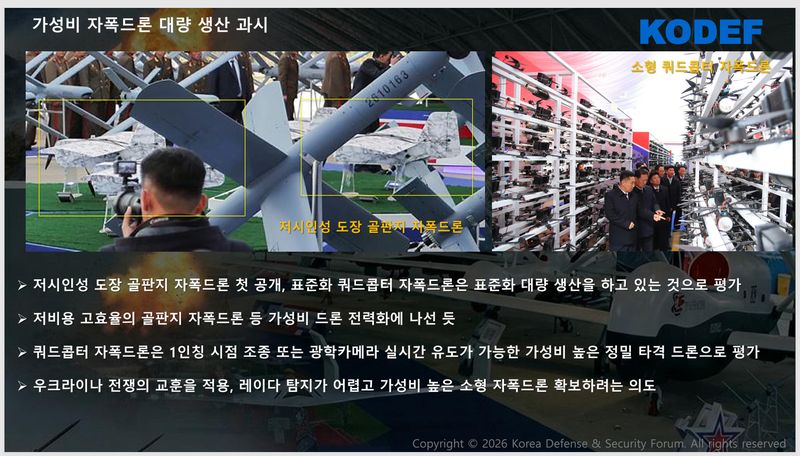 북한이 전격 공개한 무인 무장장비체계와 전술 타격 능력 분석 자료. 한국국방안보포럼(KODEF) 제공